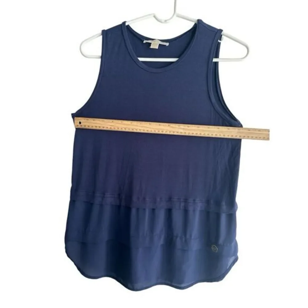 Michael Kors Navy Long Length Sleeveless Top with‎ Chiffon Layers Womens Medium